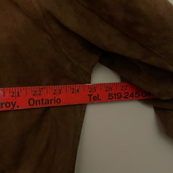 Vintage Button Up Brown Suede Collared Jacket w Flap Pockets - Picture 15 of 16